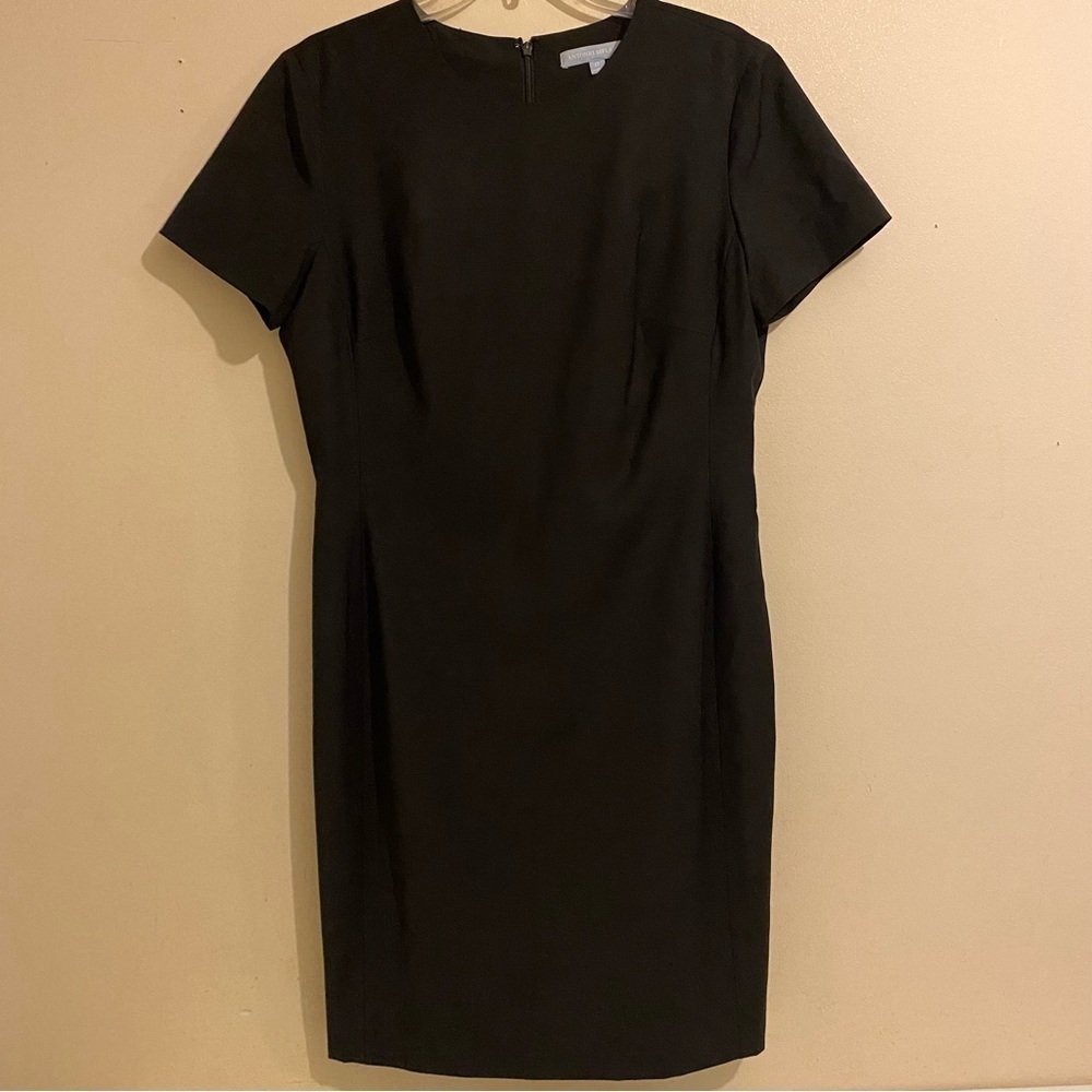 ANTONIO MELANI Black Sheath Midi Dress Crew Neck